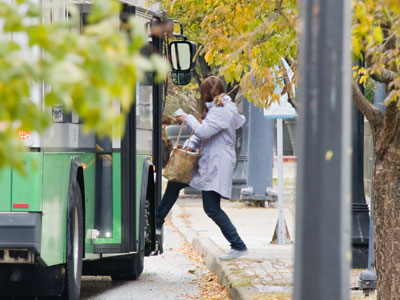 She ran a block to catch the bus and made it just in time.