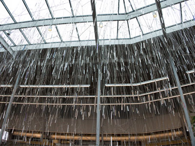 Terry Welker`s Fractal Rain constantly pours inside the Dayton Metro Library downtown.