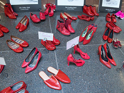 At the library is an exhibition for the International Day for the Elimination of Violence Against Women.