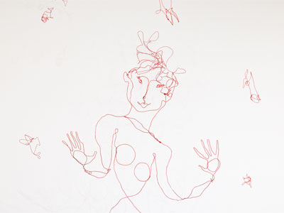 Wire sculptures by Lori Park are on display at the Dana L. Wiley Gallery.